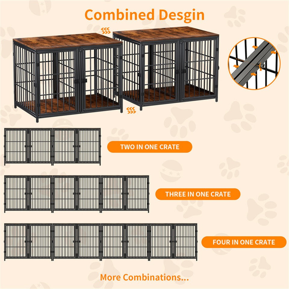 Fin 4 Doors Ultra Thicken Dog Crate Cage End Table Divided Dog Puppy Kennel For 2 Dog V767-P-XL1198-BK-V1