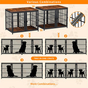 Fin 4 Doors Ultra Thicken Dog Crate Cage End Table Divided Dog Puppy Kennel For 2 Dog V767-P-XL1198-BK-V1