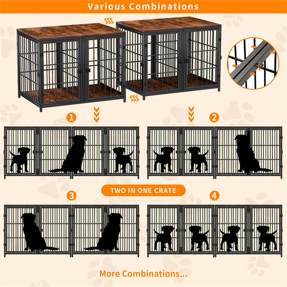 Fin 4 Doors Ultra Thicken Dog Crate Cage End Table Divided Dog Puppy Kennel For 2 Dog V767-P-XL1198-BK-V1