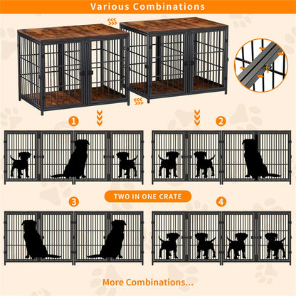Fin 4 Doors Ultra Thicken Dog Crate Cage End Table Divided Dog Puppy Kennel For 2 Dog V767-P-XL1198-BK-V1