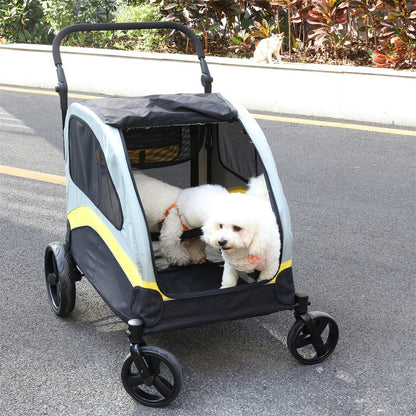 Two Dogs Stroller Divider Pet Travel Stroller Carrier One-key Folding Outdoor V767-P-XL121-D