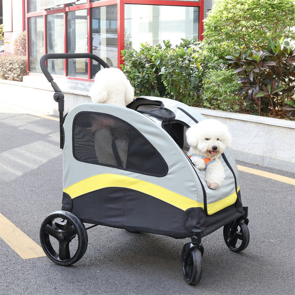 Two Dogs Stroller Divider Pet Travel Stroller Carrier One-key Folding Outdoor V767-P-XL121-D