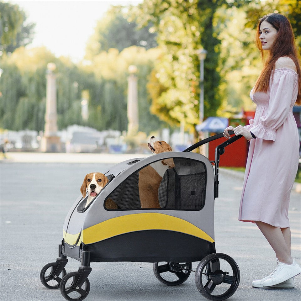 Two Dogs Stroller Divider Pet Travel Stroller Carrier One-key Folding Outdoor V767-P-XL121-D