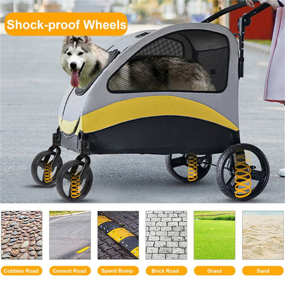 Large Dog Stroller Foldable Pet Pushchair with Doors V767-P-XL121-L