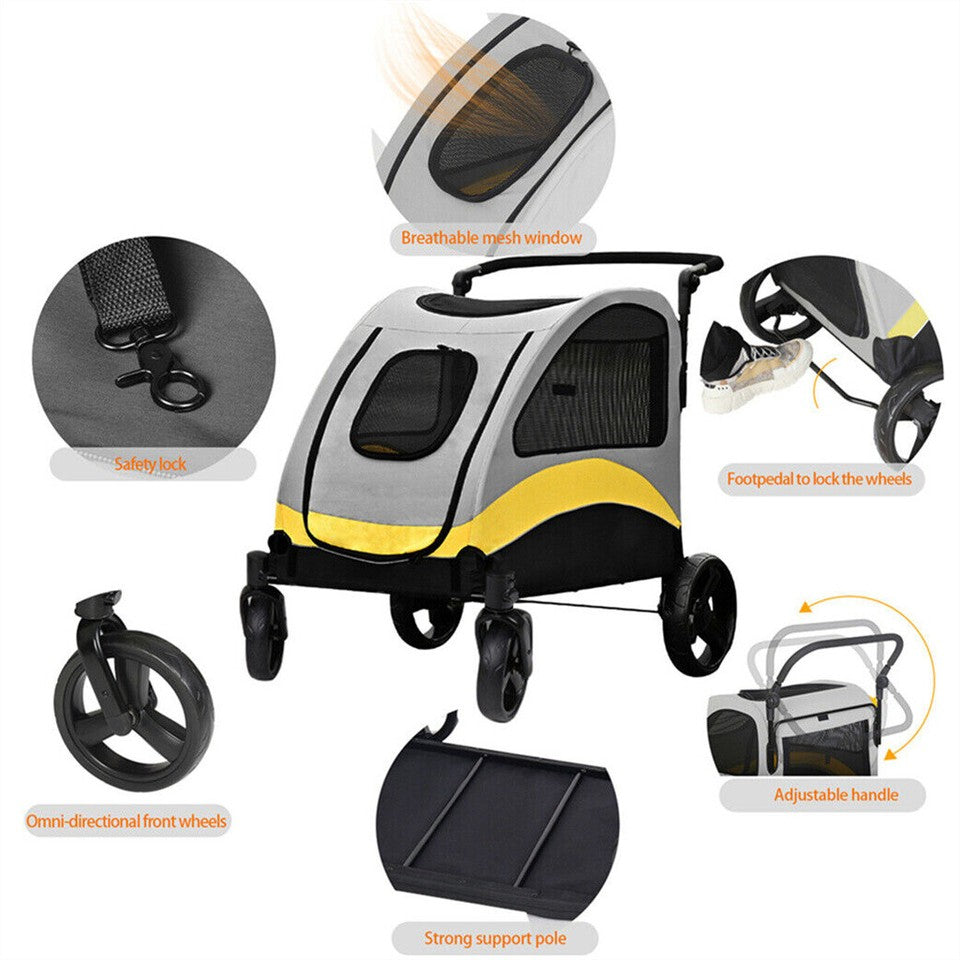 Large Dog Stroller Foldable Pet Pushchair with Doors V767-P-XL121-L