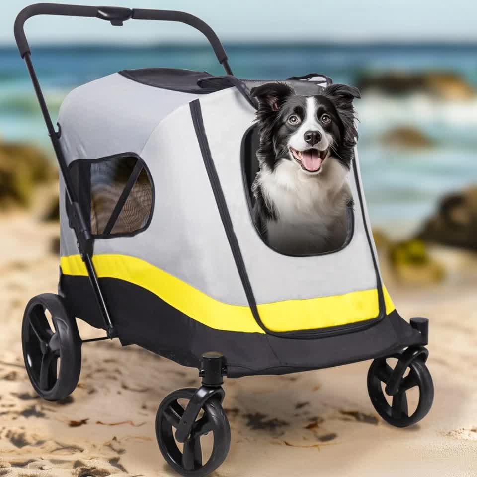 Extra Large Dog Stroller Foldable Pet Pushchair with Doors