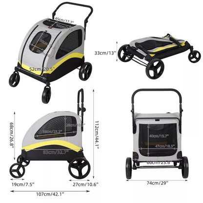 Extra Large Dog Stroller Foldable Pet Pushchair with Doors V767-P-XL121-XL-G1