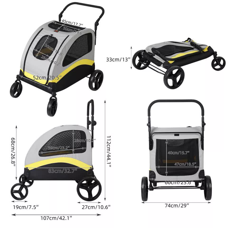Extra Large Dog Stroller Foldable Pet Pushchair with Doors