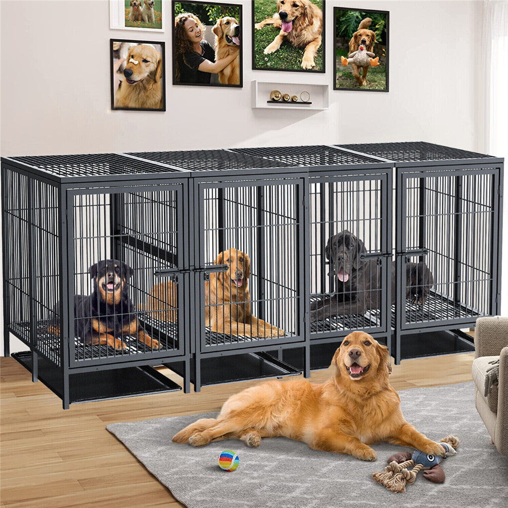 Giant Dog Cage Indoor Outdoor Super-Hard Metal Kennel Pet Playpen W Tray & Divider V767-P-XL139-A-G1