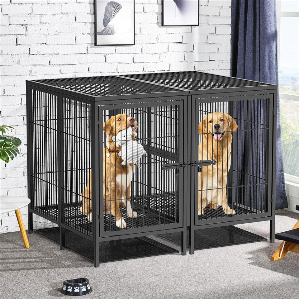 Giant Dog Cage Indoor Outdoor Super-Hard Metal Kennel Pet Playpen W Tray & Divider V767-P-XL139-A-G1