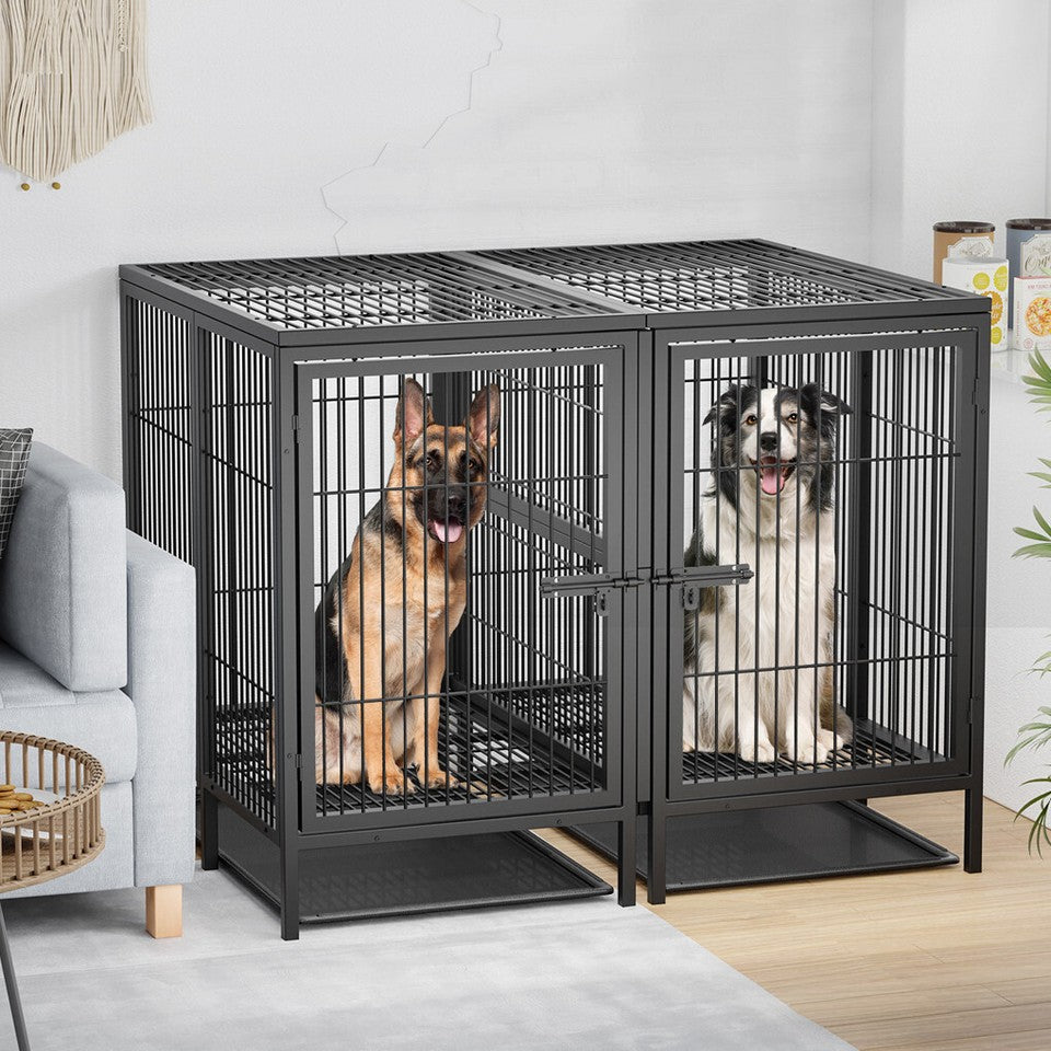 Giant Dog Cage Indoor Outdoor Super-Hard Metal Kennel Pet Playpen W Tray & Divider V767-P-XL139-A-G1