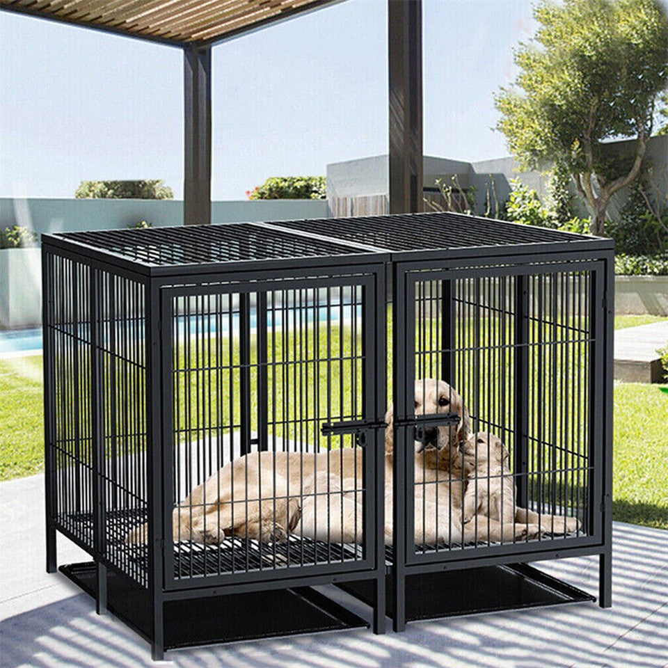 Giant Dog Cage Indoor Outdoor Super-Hard Metal Kennel Pet Playpen W Tray & Divider V767-P-XL139-A-G1
