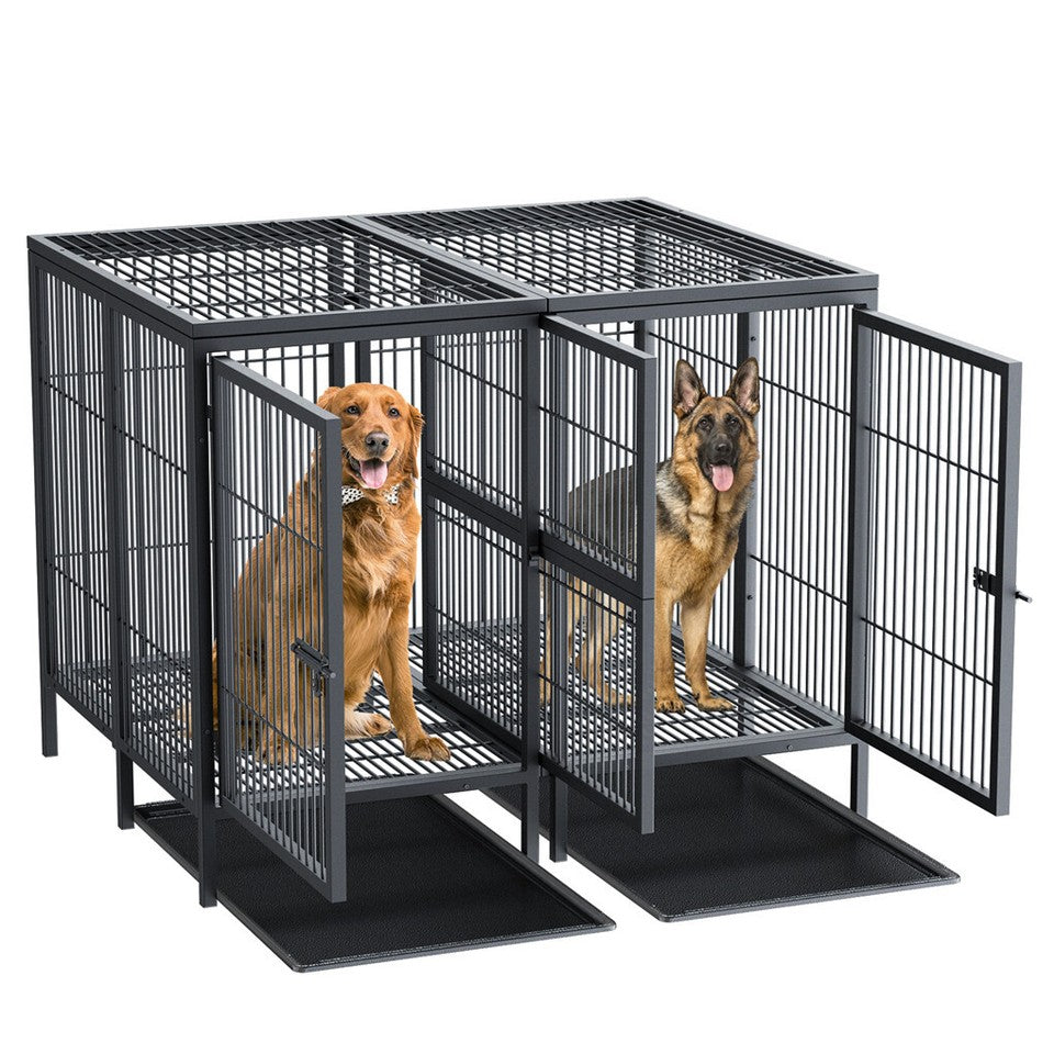 Giant Dog Cage Indoor Outdoor Super-Hard Metal Kennel Pet Playpen W Tray&Divider V767-P-XL139-A-G11