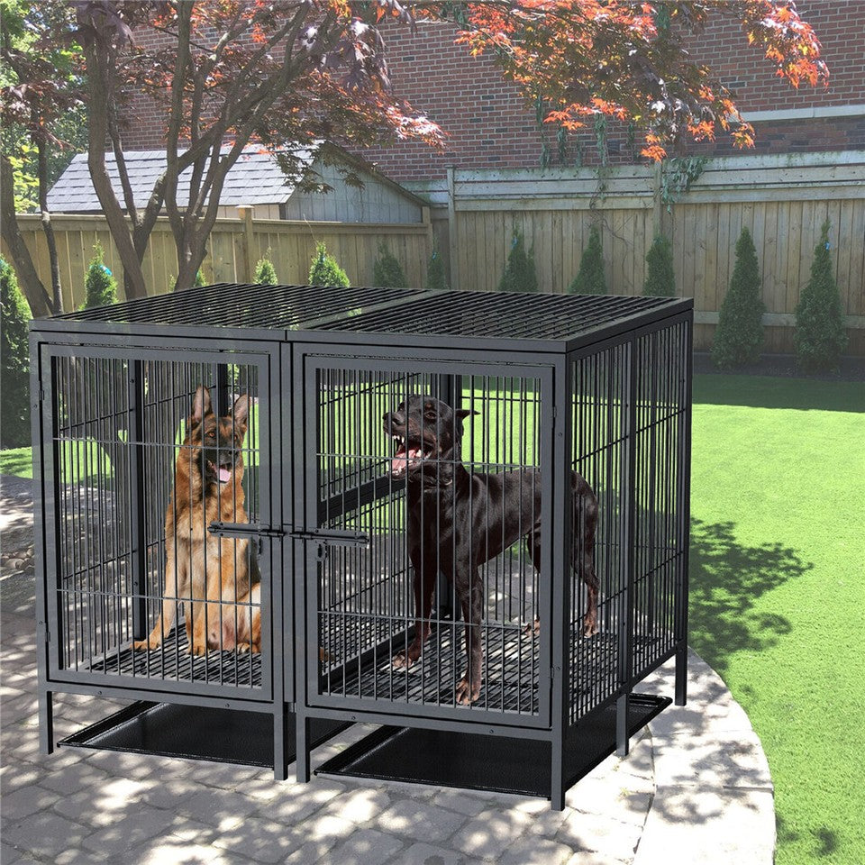 Giant Dog Cage Indoor Outdoor Super-Hard Metal Kennel Pet Playpen W Tray&Divider V767-P-XL139-A-G11