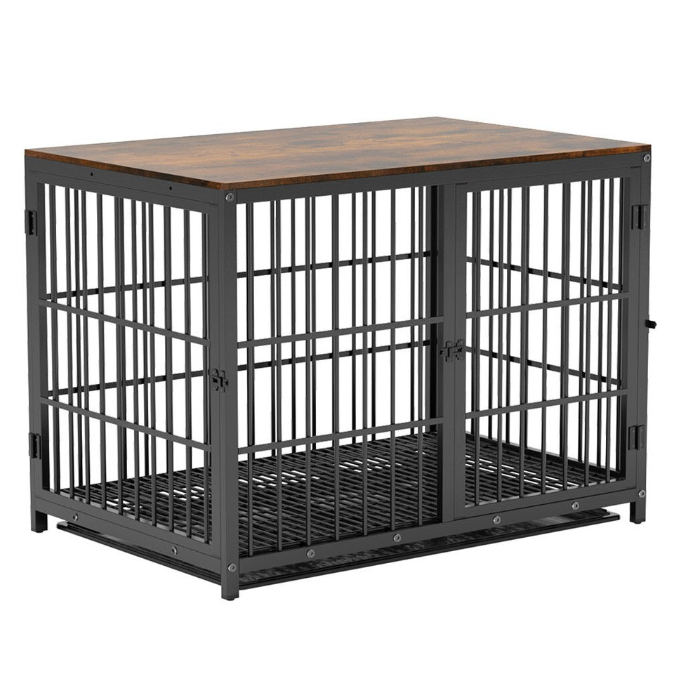 Black Large Sturdy Wooden Dog Crate with Tray V767-P-XL171-L-BK-V2
