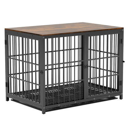 Black Large Sturdy Wooden Dog Crate with Tray V767-P-XL171-L-BK-V2