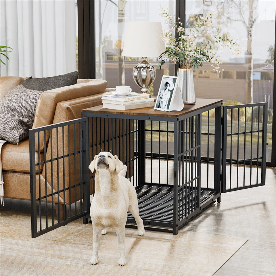 Black Large Sturdy Wooden Dog Crate with Tray V767-P-XL171-L-BK-V2