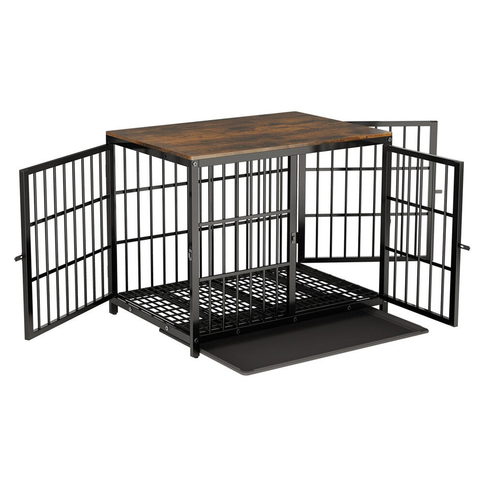 Black Large Sturdy Wooden Dog Crate with Tray V767-P-XL171-L-BK-V2