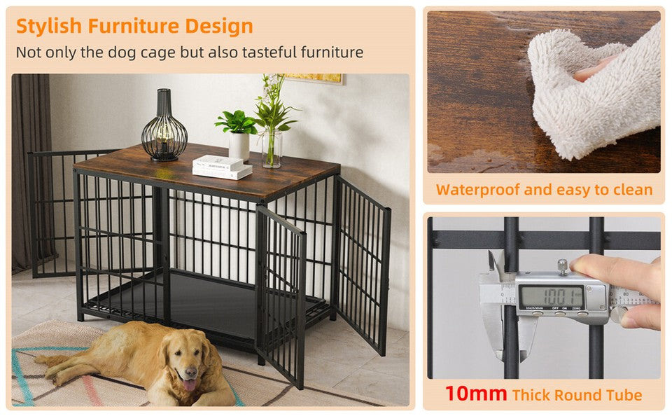 Black Large Sturdy Wooden Dog Crate with Tray V767-P-XL171-L-BK-V2