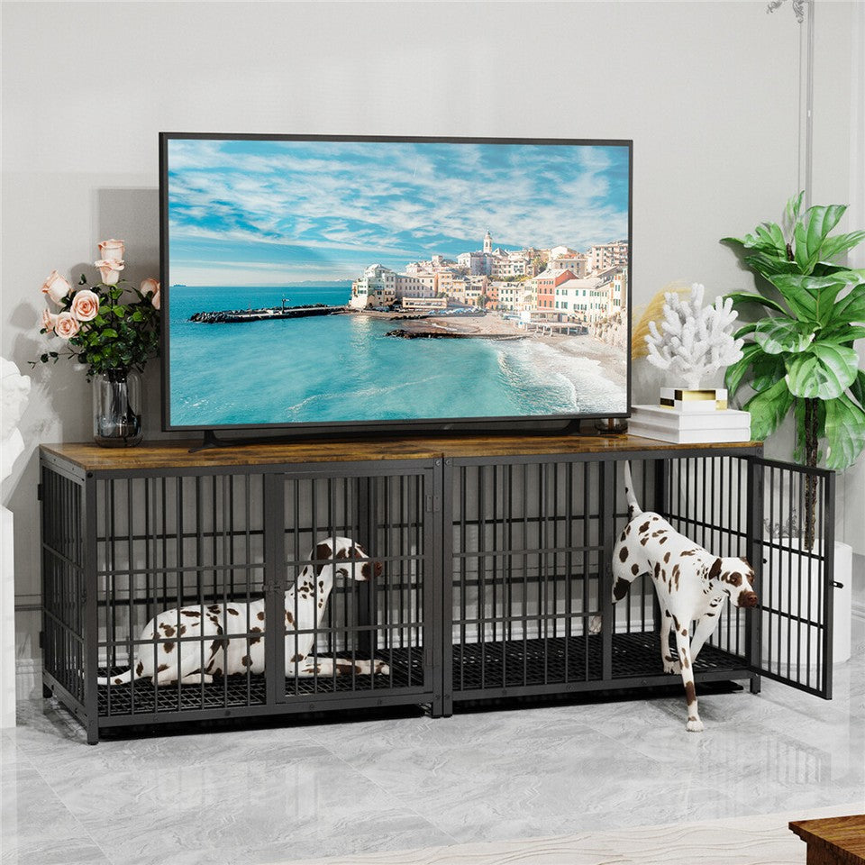 Black Large Sturdy Wooden Dog Crate with Tray V767-P-XL171-L-BK-V2