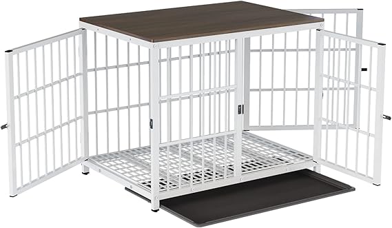 Indestructible Wooden Dog Crate Furniture With Divider For 2 Dogs Cage End Table V767-P-XL171-L-WT-V2
