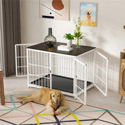 Indestructible Wooden Dog Crate Furniture With Divider For 2 Dogs Cage End Table V767-P-XL171-L-WT-V2
