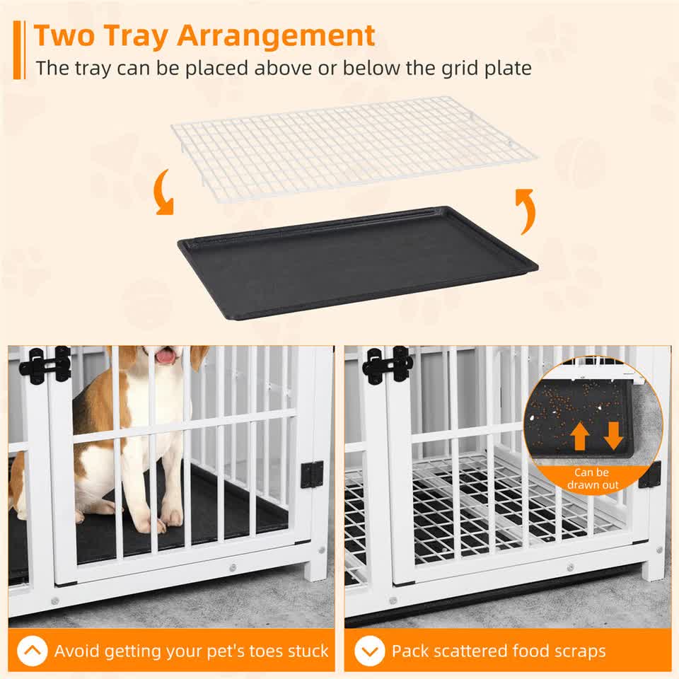 Indestructible Wooden Dog Crate Furniture With Divider For 2 Dogs Cage End Table V767-P-XL171-L-WT-V2