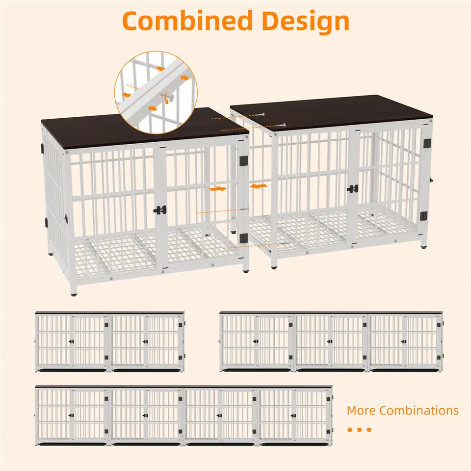 Indestructible Wooden Dog Crate Furniture With Divider For 2 Dogs Cage End Table V767-P-XL171-L-WT-V2