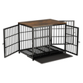 P&P Black Walnut Wooden Dog Crate with 3 Access Doors, Removable Tray and Stylish End Table V767-P-XL171-M-BK-V2