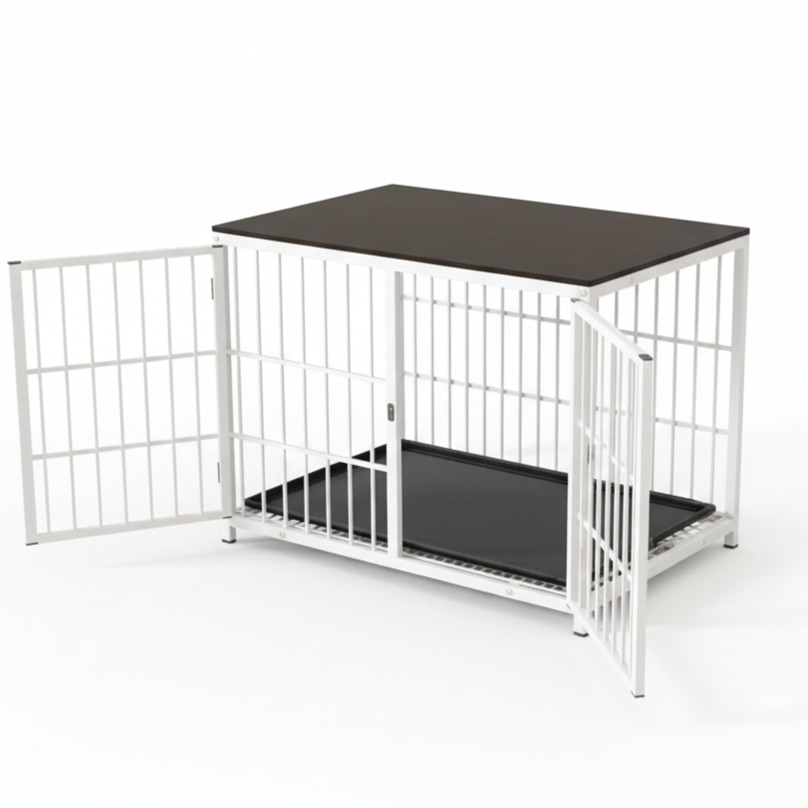 P&P White Walnut Wooden Dog Crate with 3 Doors, Tray and Stylish Furniture End Table V767-P-XL171-M-WT-V2