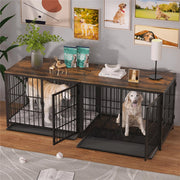 P&P Black Walnut XL Dog Crate with Wooden Furniture Style, 3-Door Entry and Slide Out Tray V767-P-XL171-XL-BK-A-G1