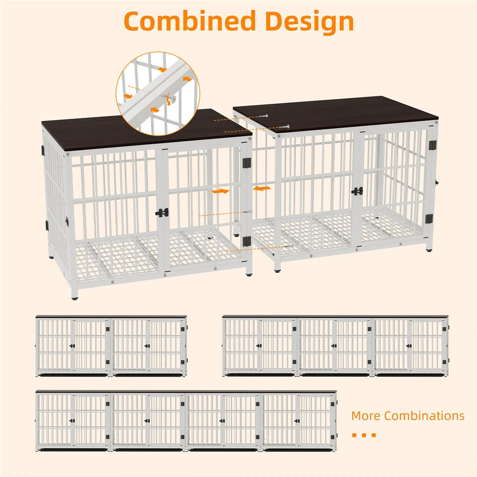 P&P White Walnut XL Dog Crate with Furniture Style Top, 3 Doors and Easy Clean Tray Included V767-P-XL171-XL-WT-A-G1