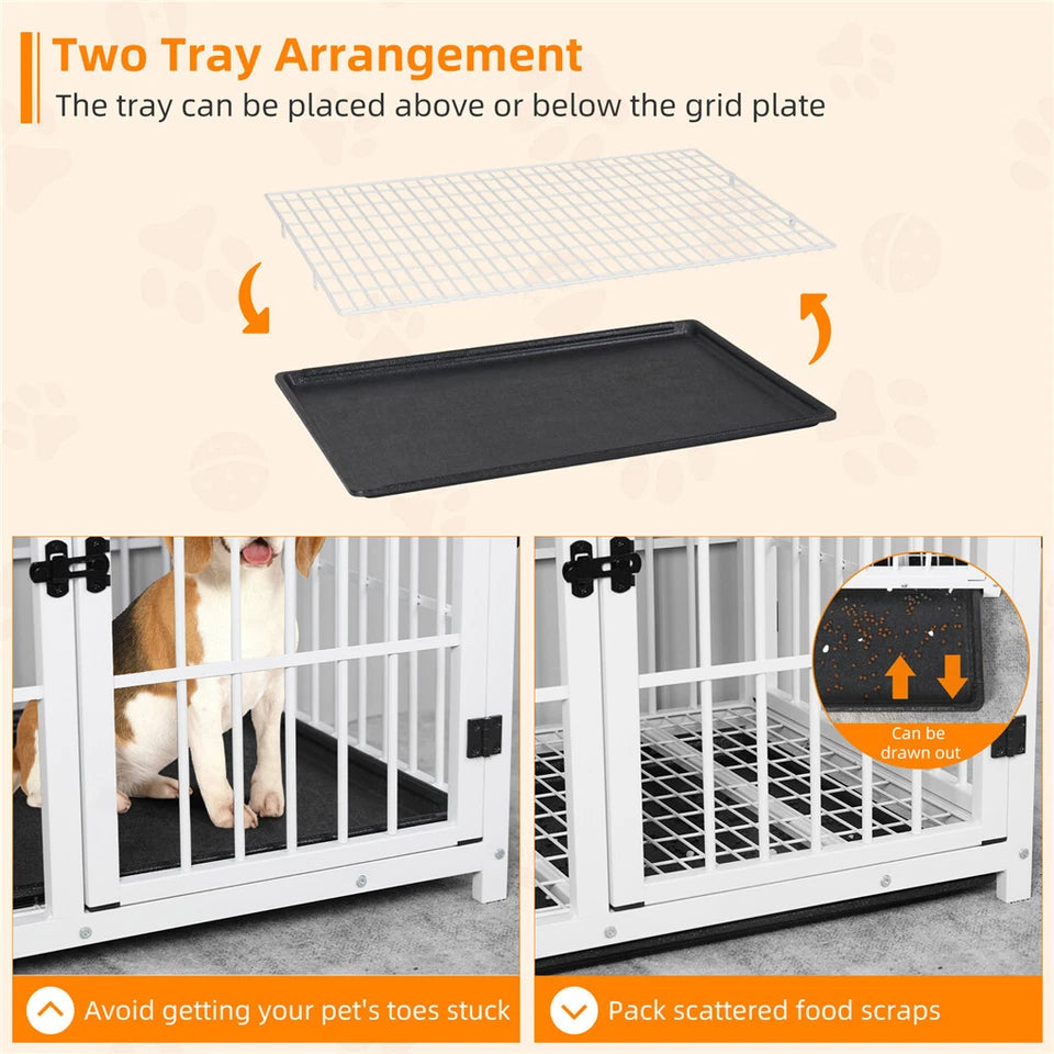 P&P White Walnut XL Dog Crate with Furniture Style Top, 3 Doors and Easy Clean Tray Included V767-P-XL171-XL-WT-A-G1