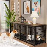 P&P Black Walnut Dog Crate with Wooden Furniture Style, 3-Door Entry and Slide Out Tray V767-P-XL171-XXL-BK-A-B