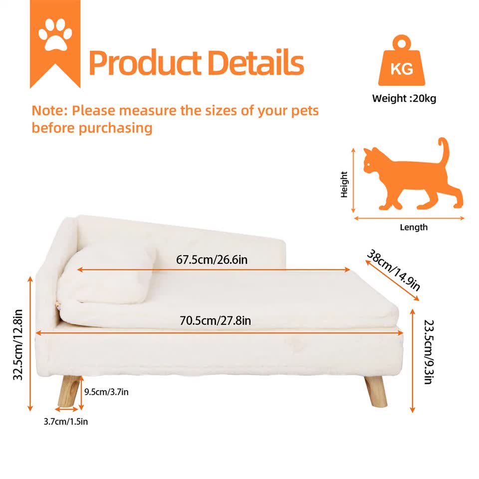 Luxurious Rectangular Pet Sofa Bed with Anti-Skid Base V767-P-XM116-S