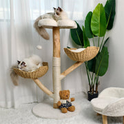 Solid Wood Cat Tree with 3 Branches & Baskets V767-P-XM1668