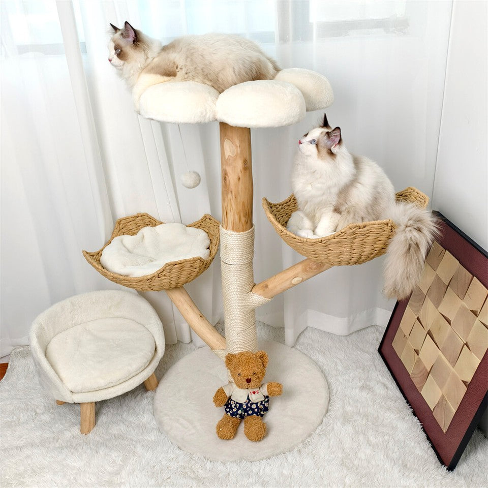 Solid Wood Cat Tree with 3 Branches & Baskets V767-P-XM1668