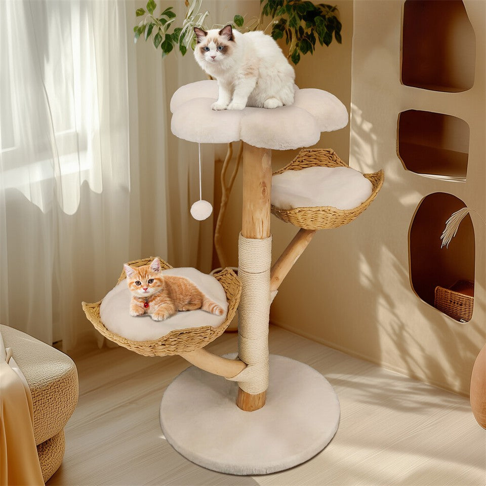 Solid Wood Cat Tree with 3 Branches & Baskets V767-P-XM1668