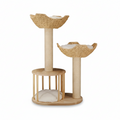 P&P Natural Wood White 3-Tier Cat Tower with Scratching Post, Condo and Plush Baskets V767-P-XM1671