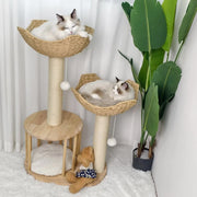 P&P Natural Wood White 3-Tier Cat Tower with Scratching Post, Condo and Plush Baskets V767-P-XM1671