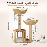 P&P Natural Wood White 3-Tier Cat Tower with Scratching Post, Condo and Plush Baskets V767-P-XM1671