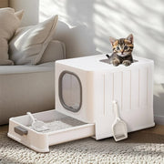 Big Top Entry Deep Tray Enclosed Kitty Cat Litter Box Easy To Clean Pull Handle V767-P-XM1672