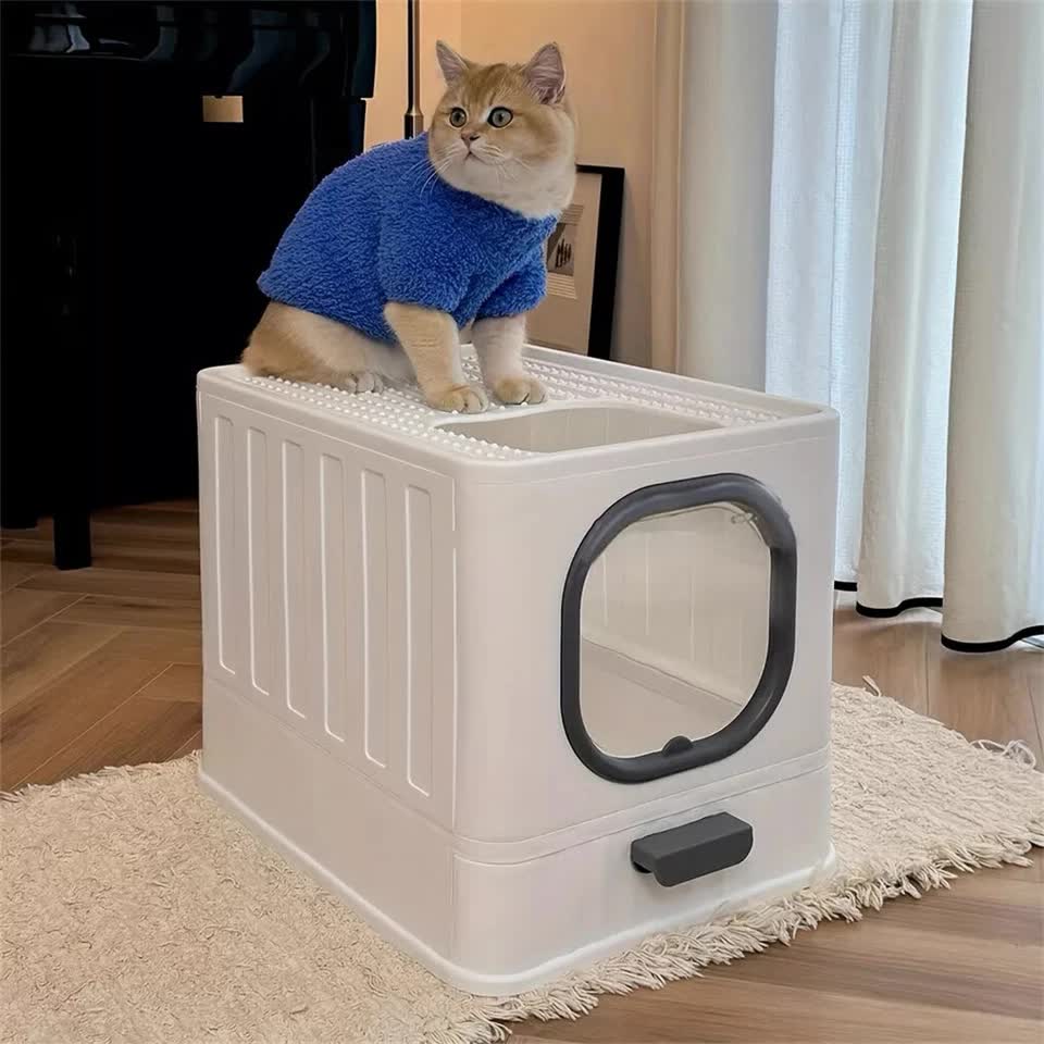 Big Top Entry Deep Tray Enclosed Kitty Cat Litter Box Easy To Clean Pull Handle V767-P-XM1672