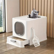 Big Top Entry Deep Tray Enclosed Kitty Cat Litter Box Easy To Clean Pull Handle V767-P-XM1672