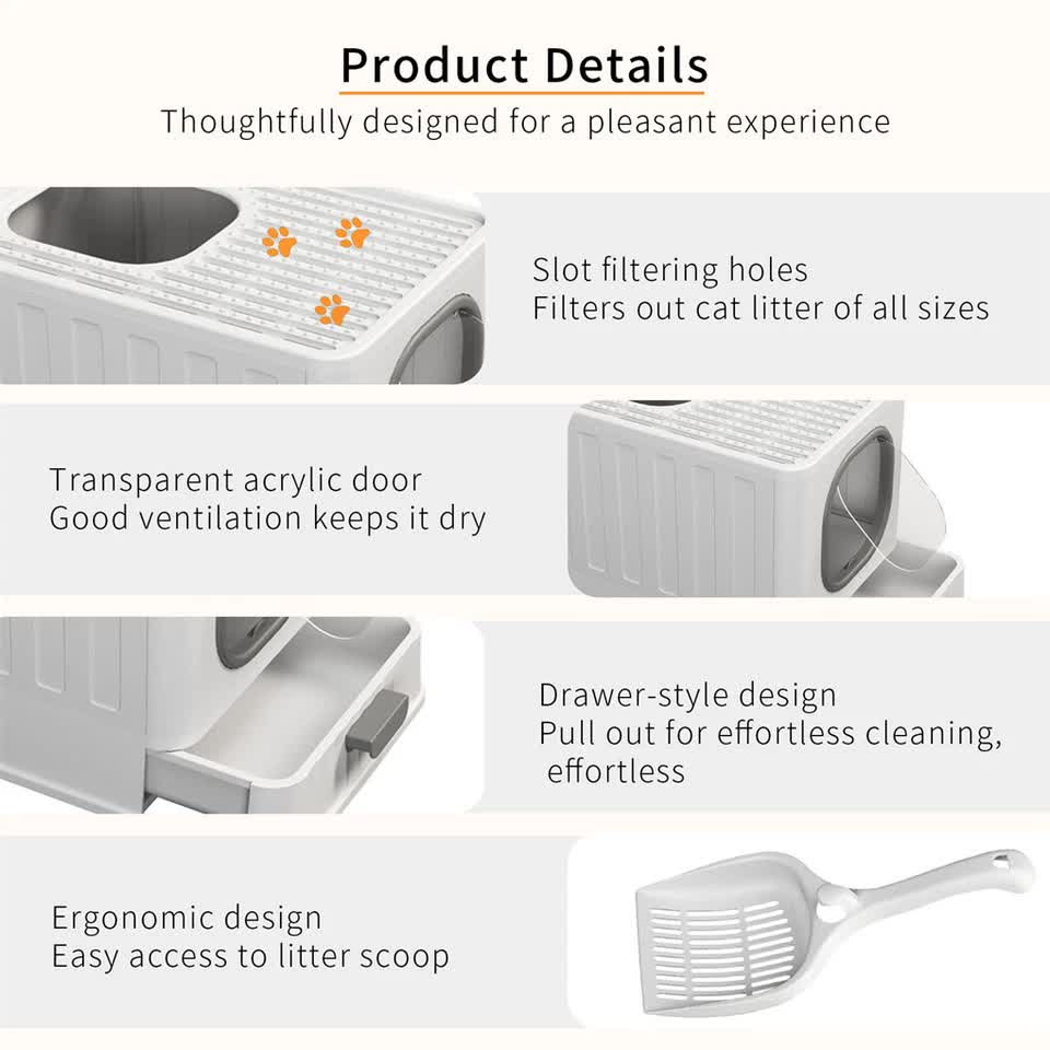 Big Top Entry Deep Tray Enclosed Kitty Cat Litter Box Easy To Clean Pull Handle V767-P-XM1672