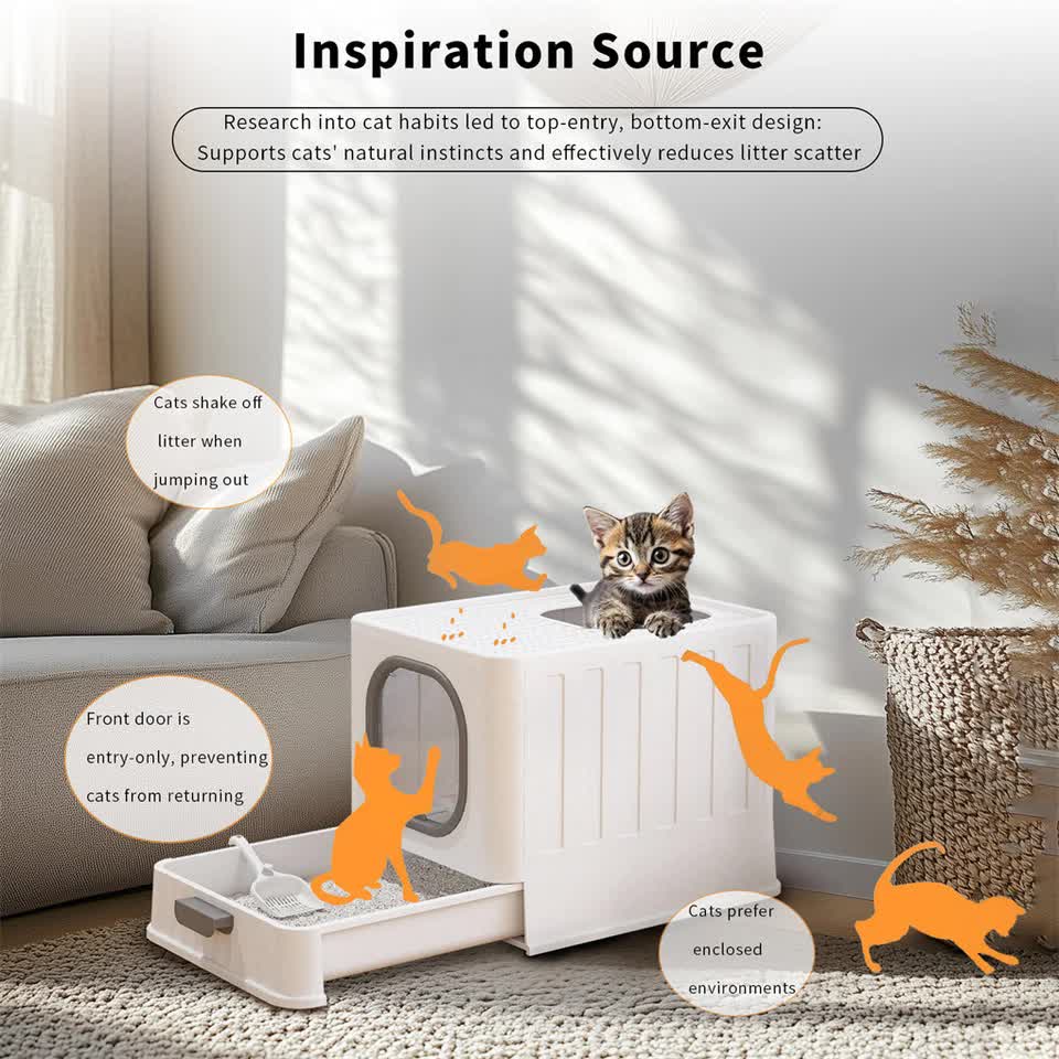 Big Top Entry Deep Tray Enclosed Kitty Cat Litter Box Easy To Clean Pull Handle V767-P-XM1672