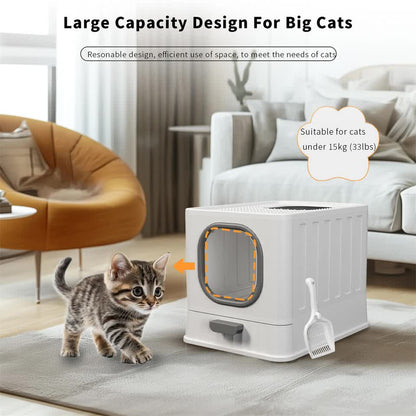 Big Top Entry Deep Tray Enclosed Kitty Cat Litter Box Easy To Clean Pull Handle V767-P-XM1672