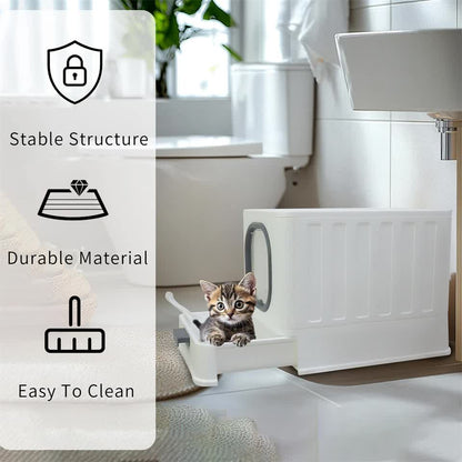 Big Top Entry Deep Tray Enclosed Kitty Cat Litter Box Easy To Clean Pull Handle V767-P-XM1672