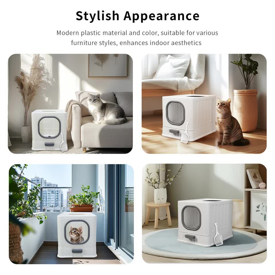 Big Top Entry Deep Tray Enclosed Kitty Cat Litter Box Easy To Clean Pull Handle V767-P-XM1672