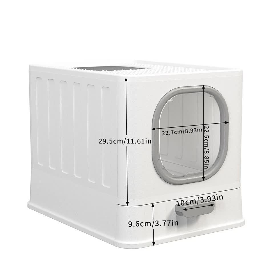 Big Top Entry Deep Tray Enclosed Kitty Cat Litter Box Easy To Clean Pull Handle V767-P-XM1672